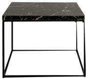 Moderner Couchtisch mit schwarzer Marmorplatte und filigranem Metallgestell, Frontalansicht