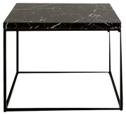Moderner Couchtisch mit schwarzer Marmorplatte und filigranem Metallgestell, Frontalansicht