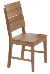 Holzstuhl mit schlichtem Design, seitliche Perspektive