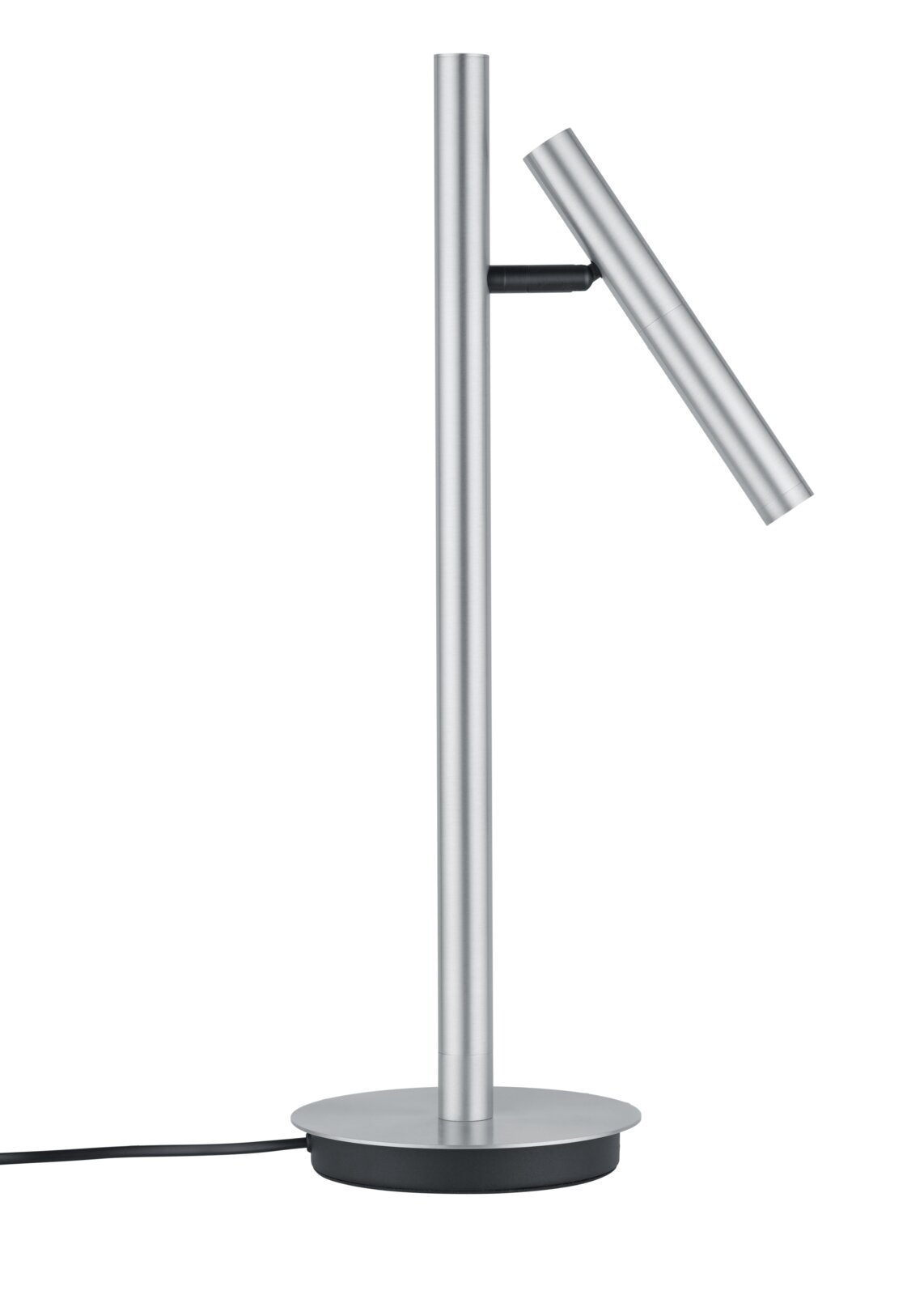 Moderne LED-tafellamp van metaal, gezien vanaf de zijkant, met een slank, minimalistisch ontwerp.