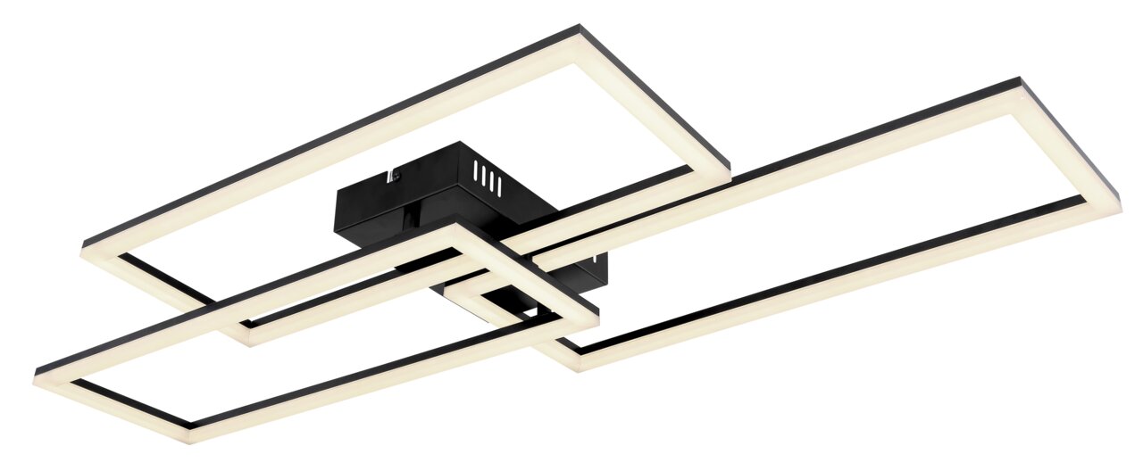 Moderne Deckenleuchte mit rechteckigen LED-Rahmen, seitliche Perspektive