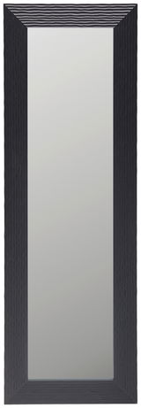 Rechteckiger Spiegel mit schwarzem, strukturiertem Rahmen, frontal abgebildet.