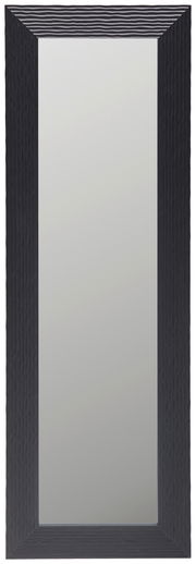 Rechteckiger Spiegel mit schwarzem, strukturiertem Rahmen, frontal abgebildet.