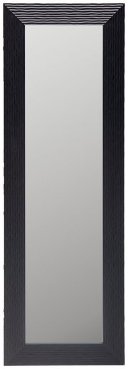 Rechteckiger Spiegel mit schwarzem, strukturiertem Rahmen, frontal abgebildet.