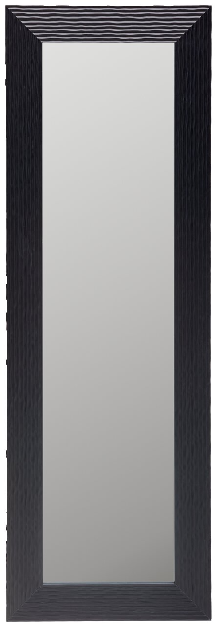 Rechteckiger Spiegel mit schwarzem, strukturiertem Rahmen, frontal abgebildet.