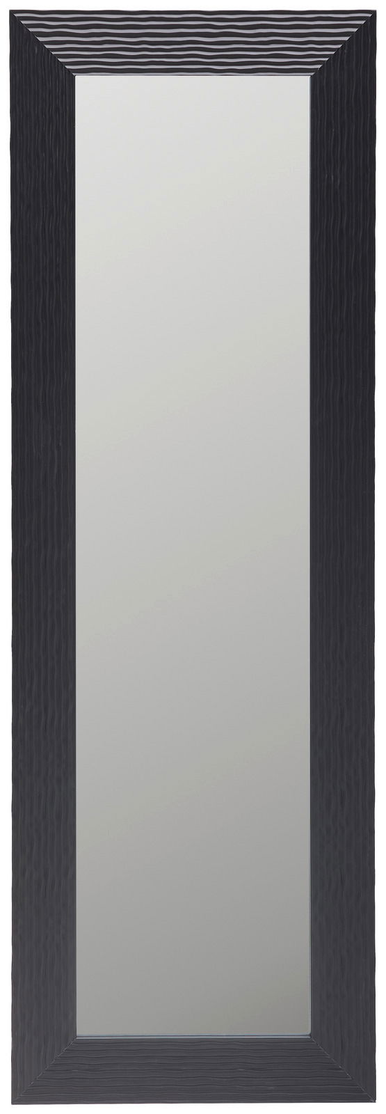 Rechteckiger Spiegel mit schwarzem, strukturiertem Rahmen, frontal abgebildet.