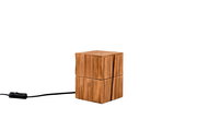 Holzblock-Tischleuchte TREASURE, seitliche Perspektive, mit Kabel und Schalter