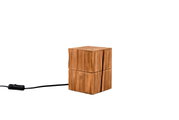 Houten bloktafellamp TREASURE, zijaanzicht, met snoer en schakelaar