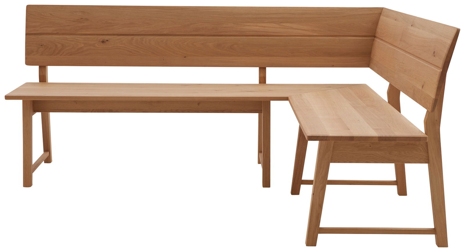 Eckbank aus Holz in L-Form, Perspektive von vorne