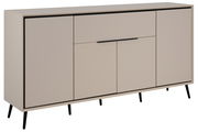 Modernes Sideboard in Beige mit schwarzen Beinen, seitliche Perspektive