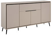 Modernes Sideboard in Beige mit schwarzen Beinen, seitliche Perspektive
