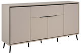 Modernes Sideboard in Beige mit schwarzen Beinen, seitliche Perspektive
