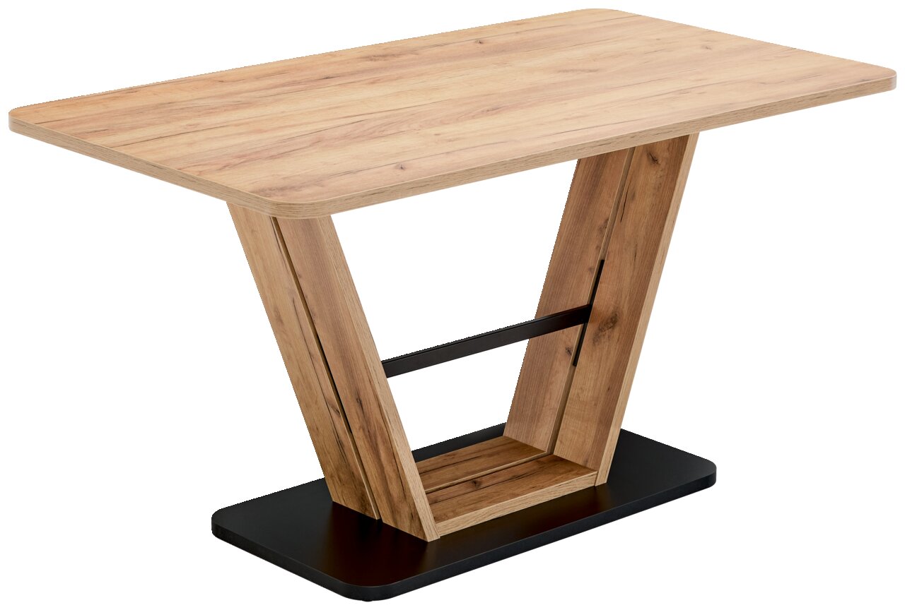 Novel Esstisch QUICK Moderner Esstisch aus Holz mit V-förmigem Gestell, seitliche Perspektive