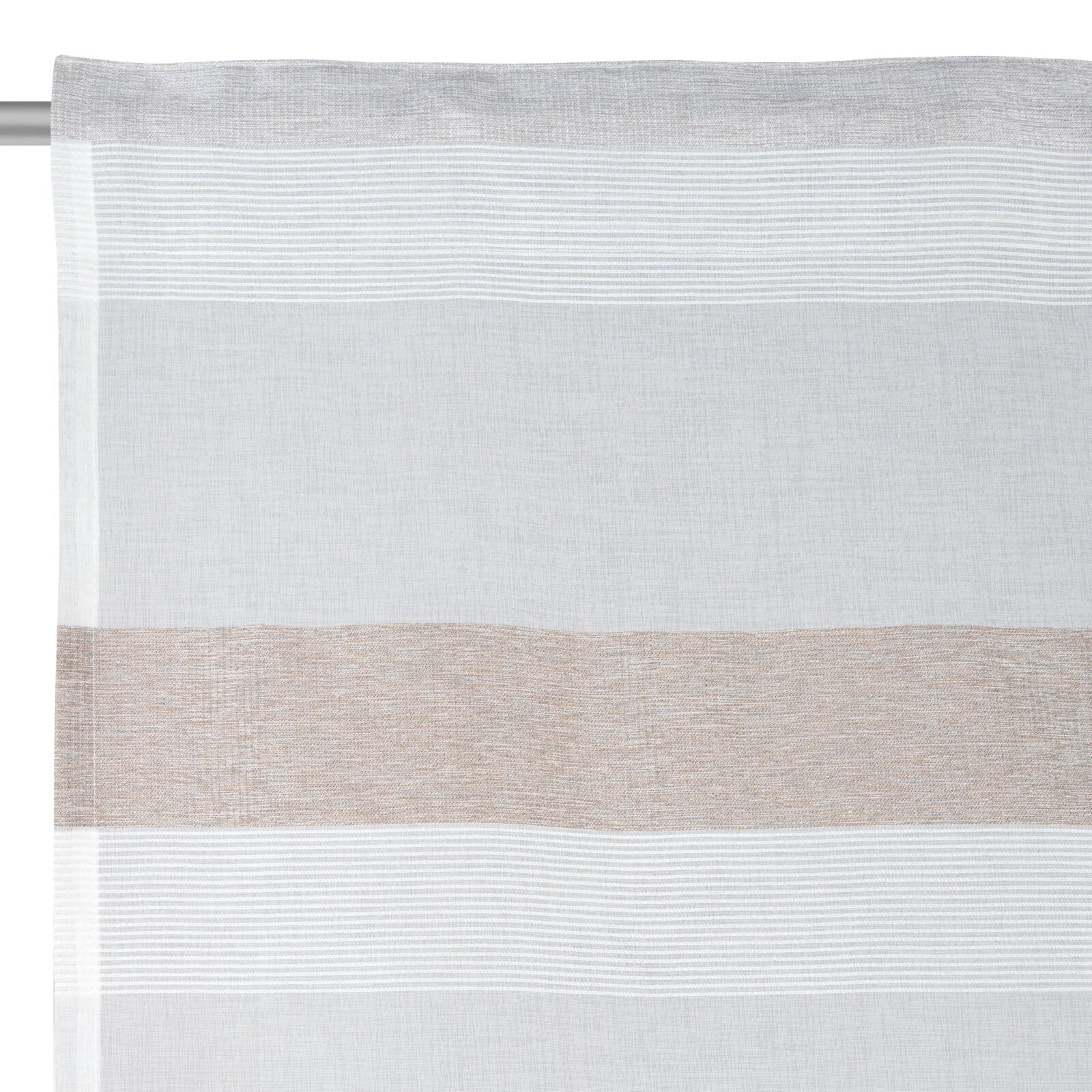 Fertigvorhang mit horizontalen Streifen in Weiß und Beige, Nahaufnahme von der Seite