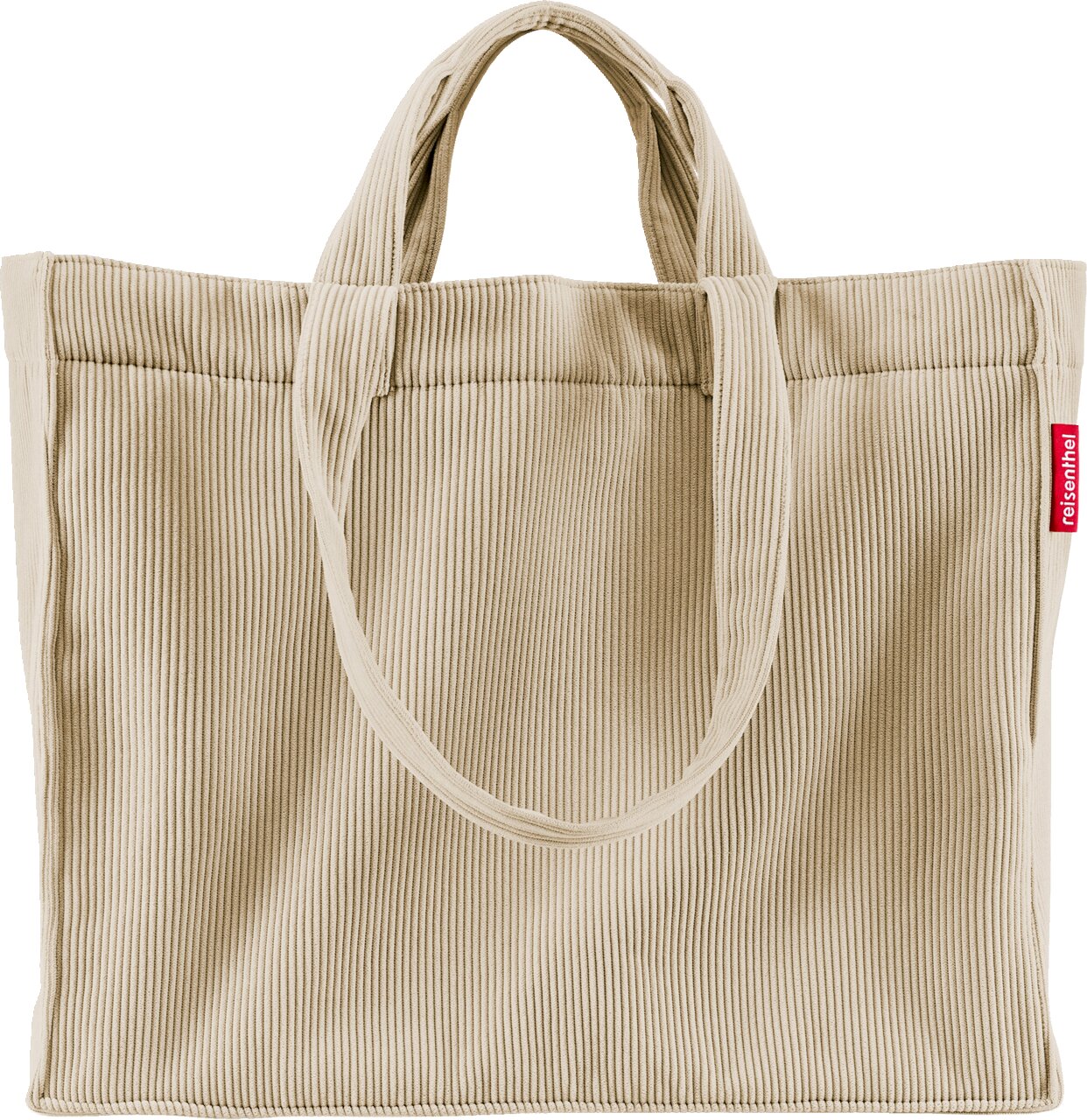 Beige Cord-Shopper von reisenthel mit zwei langen Tragehenkeln, Frontansicht vor weißem Hintergrund.
