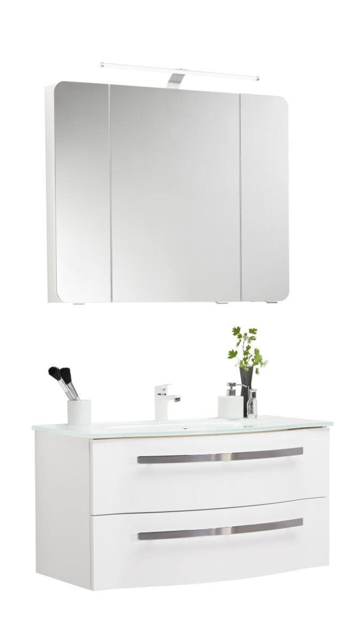 XORA Badblok SERIE 4005 Moderner Badblock mit Spiegel und Waschbecken, Frontalansicht