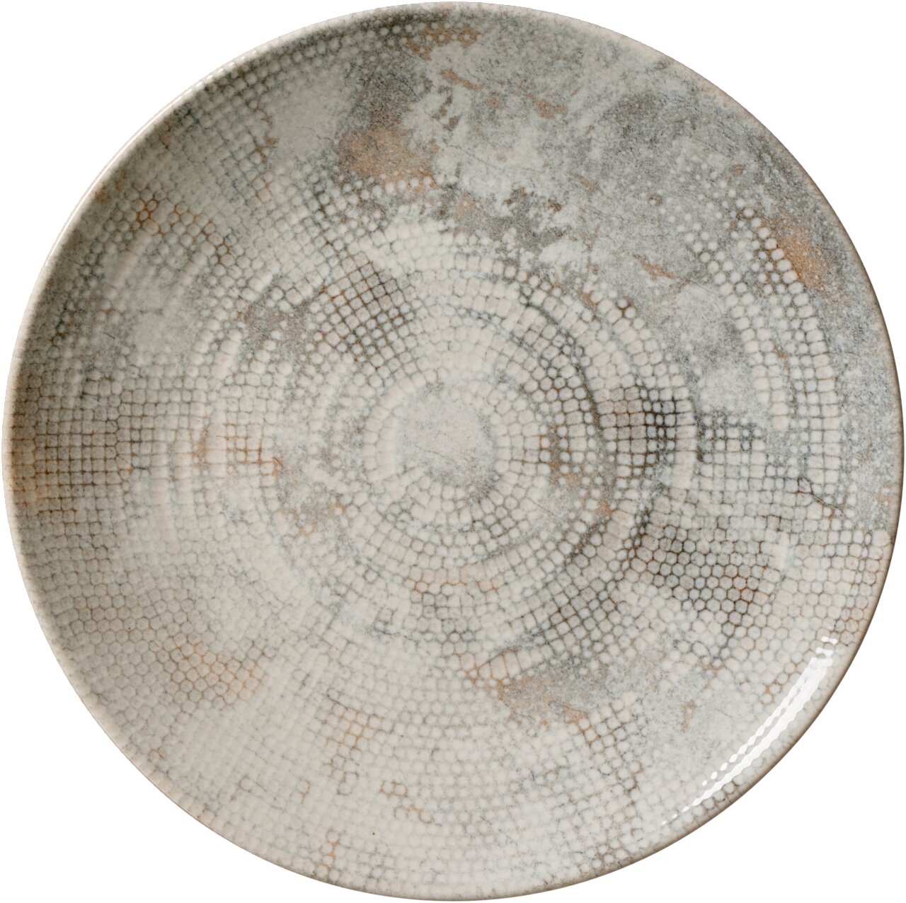 Ritzenhoff & Breker Dessertteller CECINA beige Flacher Teller mit einem perlartigen, kreisförmigen Muster in einer Draufsicht.
