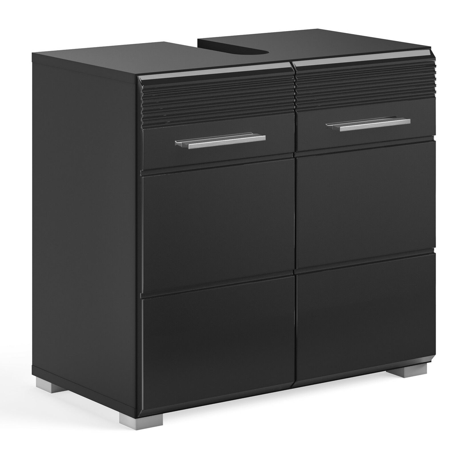 MID.YOU Waschbeckenunterschrank LINUS Schwarzer Waschbeckenunterschrank LINUS mit zwei Schubladen und modernen Griffen, Vorderansicht