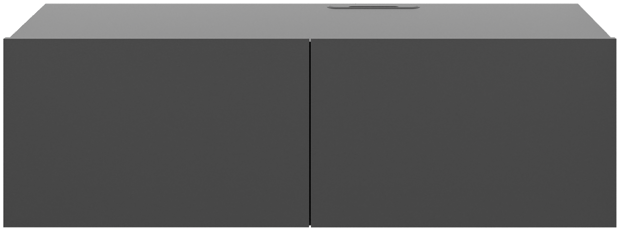 Frontansicht eines modernen, dunkelgrauen TV-Hängelowboards mit zwei Türen.