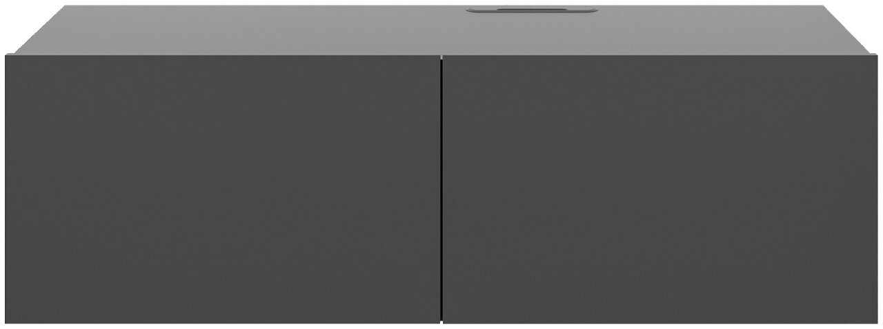 Frontansicht eines modernen, dunkelgrauen TV-Hängelowboards mit zwei Türen.