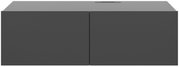 Vooraanzicht van een modern, donkergrijs hangend tv-meubel met twee deuren.