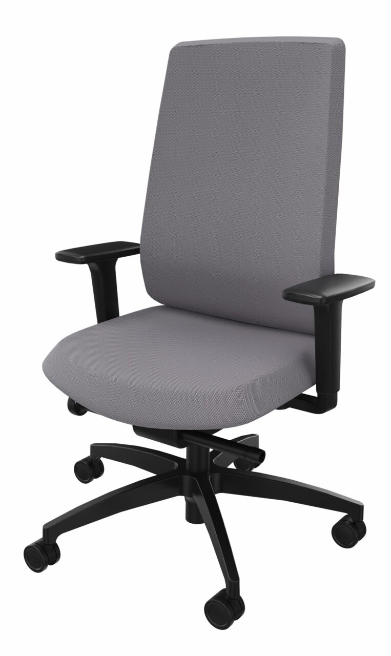 Dauphin Drehstuhl INDEED Grauer Bürodrehstuhl mit Armlehnen und Rollen, seitliche Perspektive