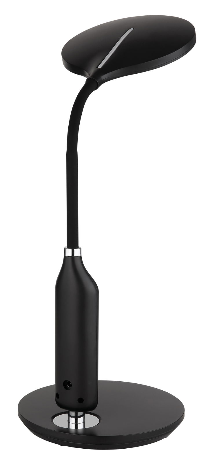 Moderne schwarze Tischleuchte FRUGGY mit flexiblem Hals, seitliche Perspektive