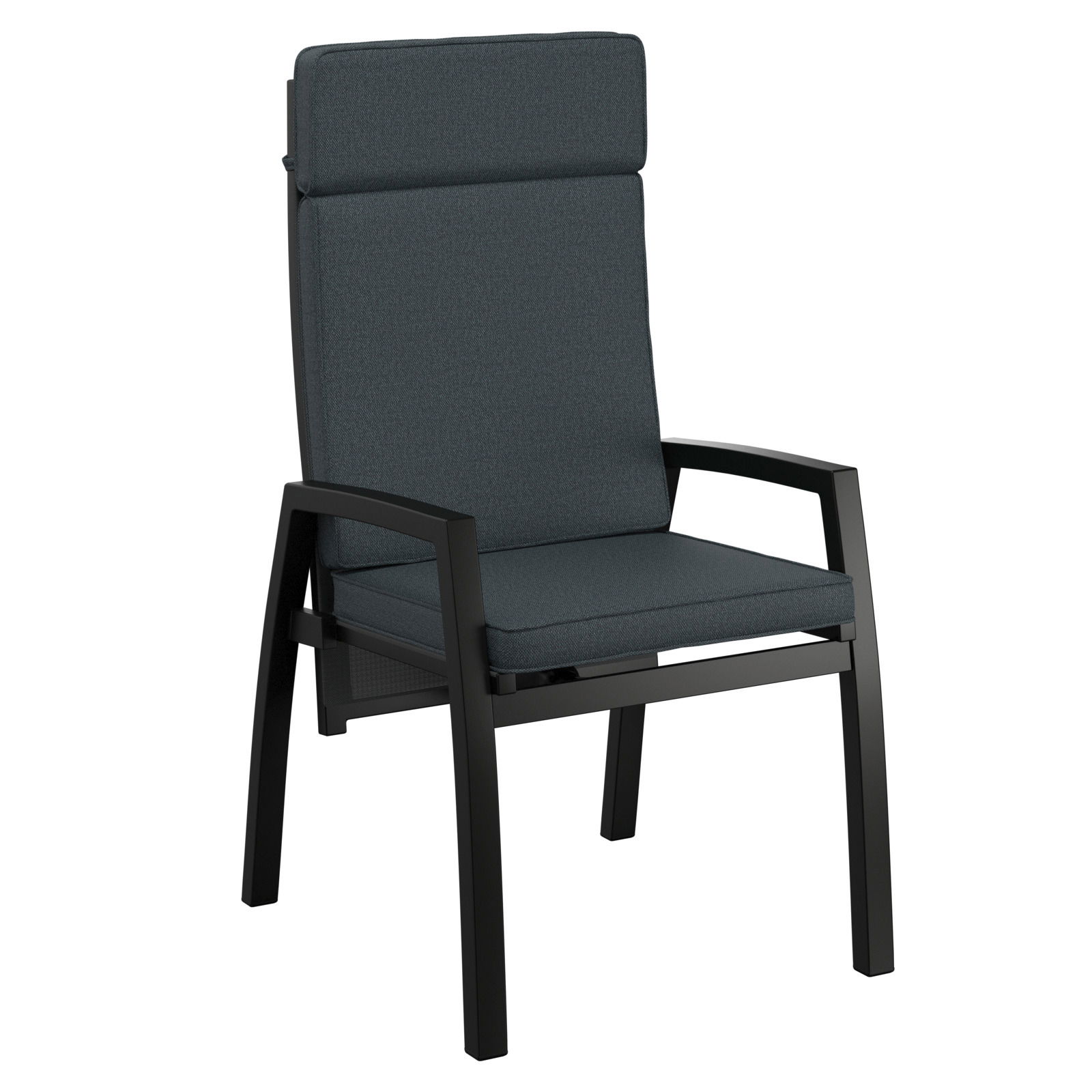 Ambia Garden Gartensessel MOVE TEX Moderner Gartensessel mit schwarzem Metallrahmen und dunkelgrauen Polstern, seitliche Perspektive