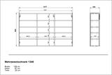 Technische Zeichnung eines Mehrzweckschranks mit den Maßen: Breite 138 cm, Höhe 87 cm, Tiefe 25 cm. Front- und Seitenansicht dargestellt.