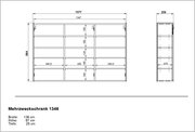 Technische Zeichnung eines Mehrzweckschranks mit den Maßen: Breite 138 cm, Höhe 87 cm, Tiefe 25 cm. Front- und Seitenansicht dargestellt.