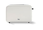 Weißer Toaster von der Seite mit schlichtem Design und hwp-Logo.