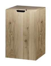 Wäschebox auf Rollen aus Holzoptik, frontal betrachtet