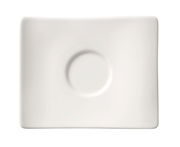 Weiße rechteckige Untertasse mit rundem Vertiefung in der Mitte, Ansicht von oben