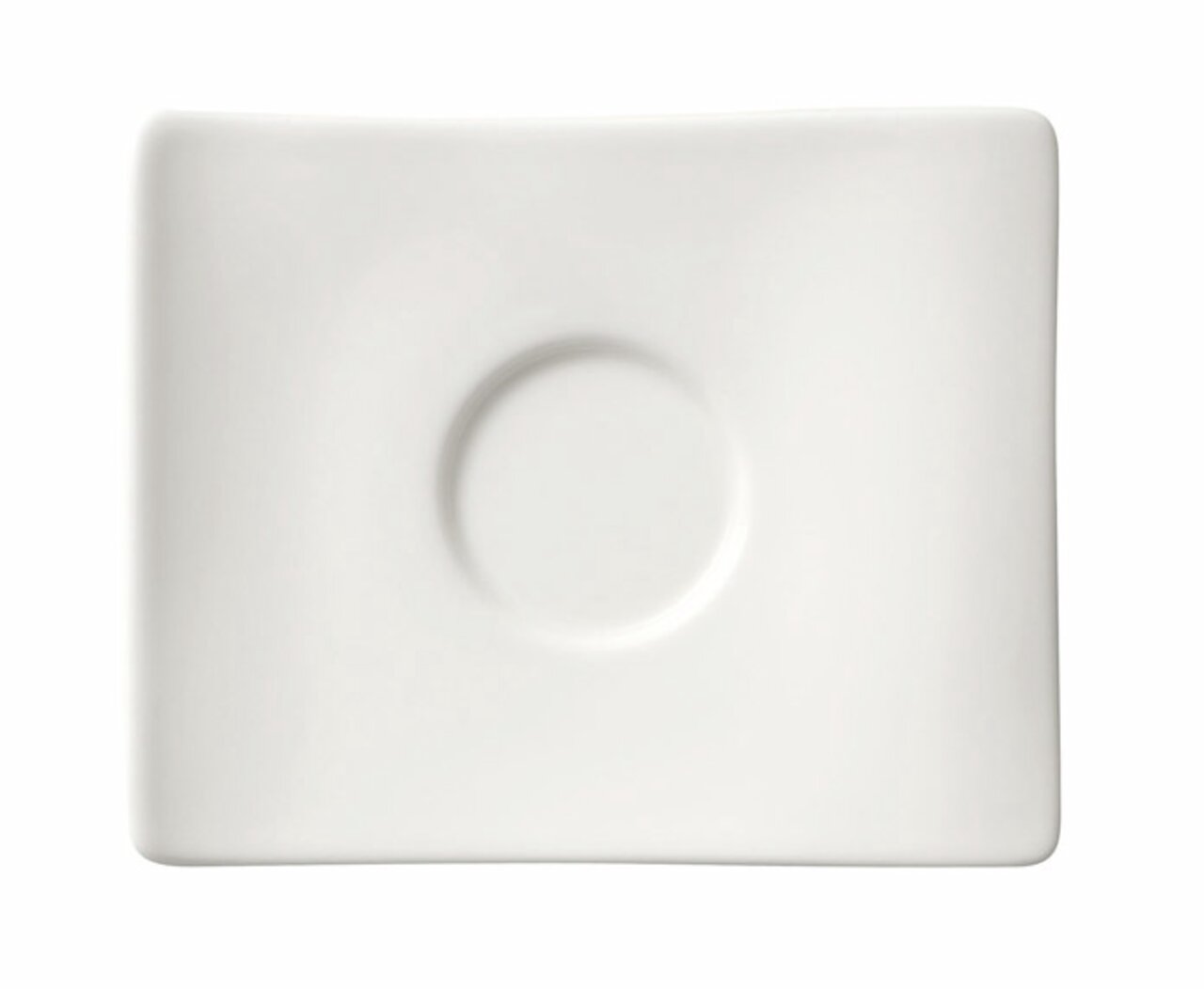 Weiße rechteckige Untertasse mit rundem Vertiefung in der Mitte, Ansicht von oben
