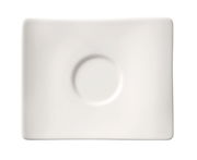 Weiße rechteckige Untertasse mit rundem Vertiefung in der Mitte, Ansicht von oben