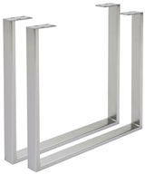 Zwei silberne U-förmige Tischgestelle aus Metall, seitliche Perspektive