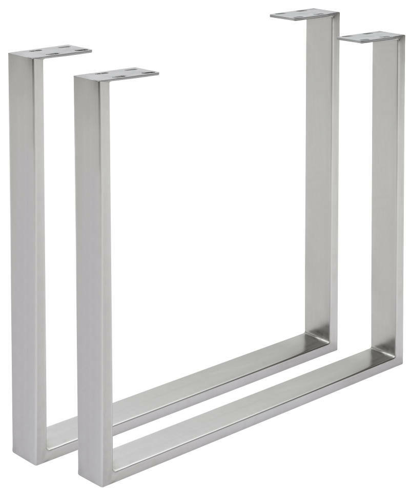 Valdera 2er Set U-Gestell MEMORY Zwei silberne U-förmige Tischgestelle aus Metall, seitliche Perspektive