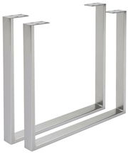 Zwei silberne U-förmige Tischgestelle aus Metall, seitliche Perspektive