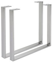 Zwei silberne U-förmige Tischgestelle aus Metall, seitliche Perspektive