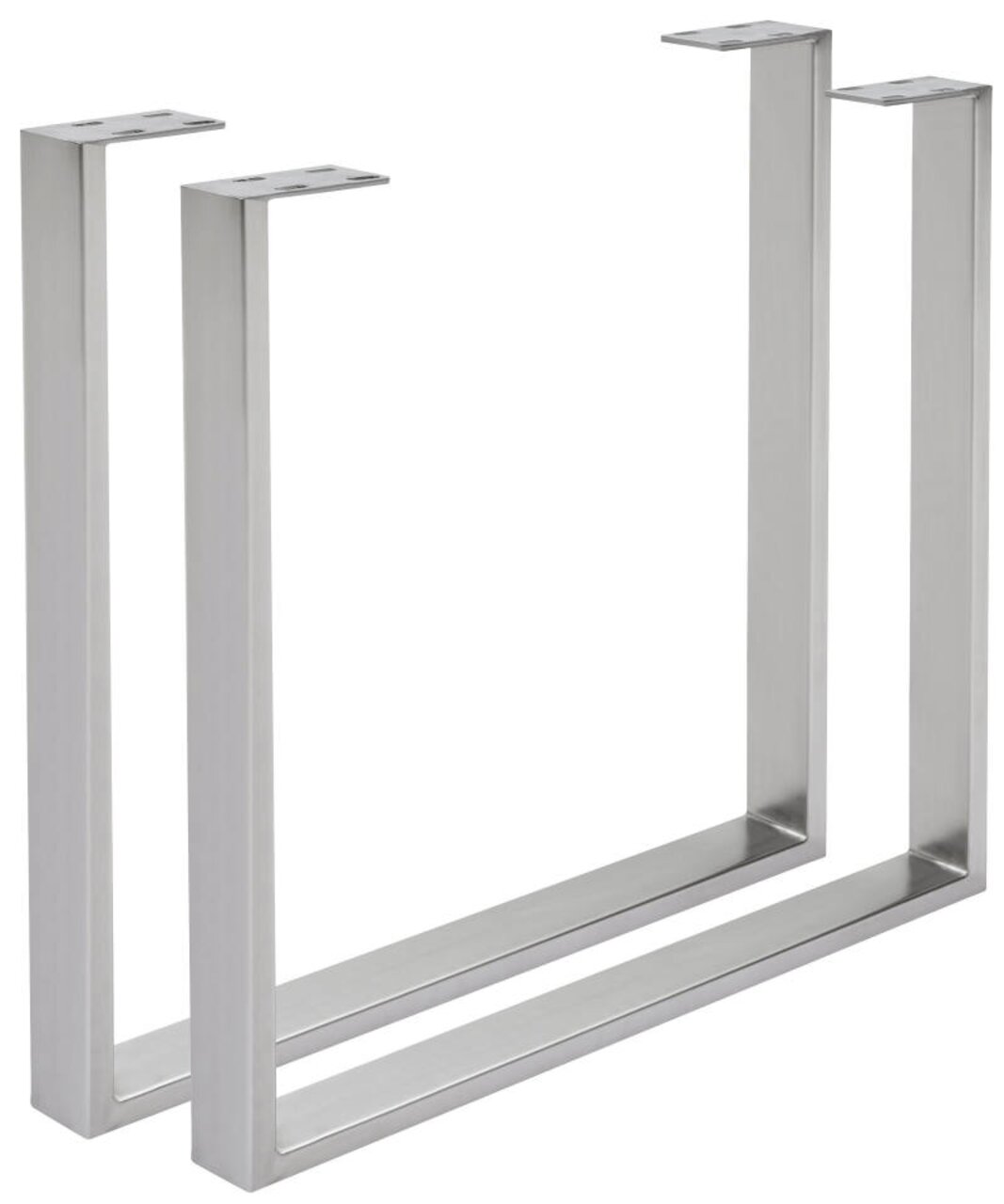 Valdera 2er Set U-Gestell MEMORY Zwei silberne U-förmige Tischgestelle aus Metall, seitliche Perspektive