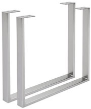 Zwei silberne U-förmige Tischgestelle aus Metall, seitliche Perspektive