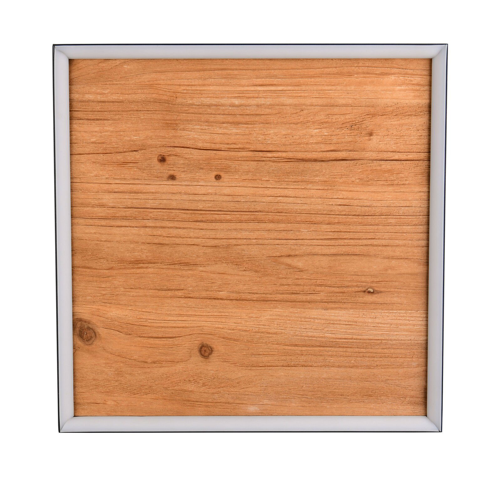 Quadratische Deckenleuchte mit Holzoptik, von oben betrachtet