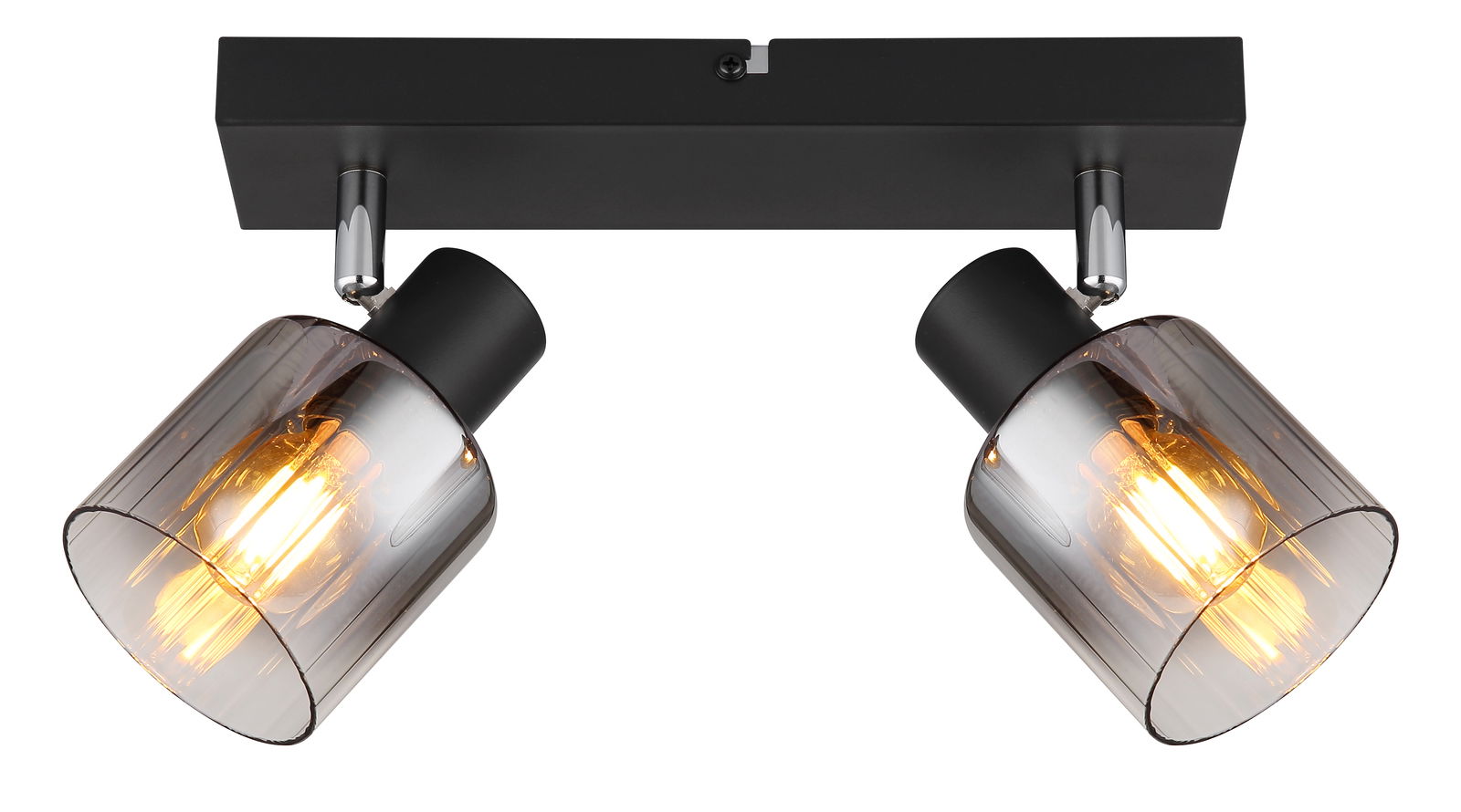 NOWA Strahler JACK Moderner zweiflammiger Strahler mit rauchgrauen Glasschirmen, von unten betrachtet.