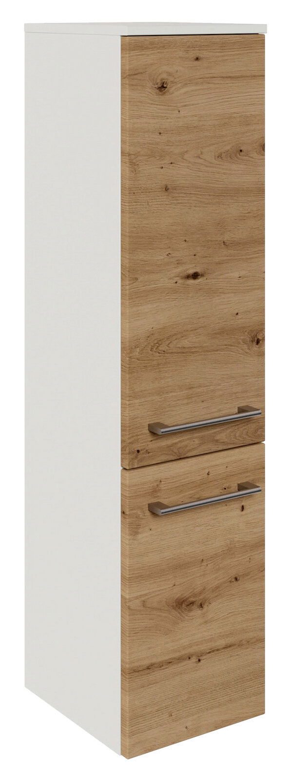 Sadena Midischrank PLAKA Midischrank mit Holzoptik und zwei Griffen, seitliche Perspektive