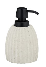 Seifenspender Torretta in hellgrün mit schwarzem Pumpkopf, frontale Ansicht