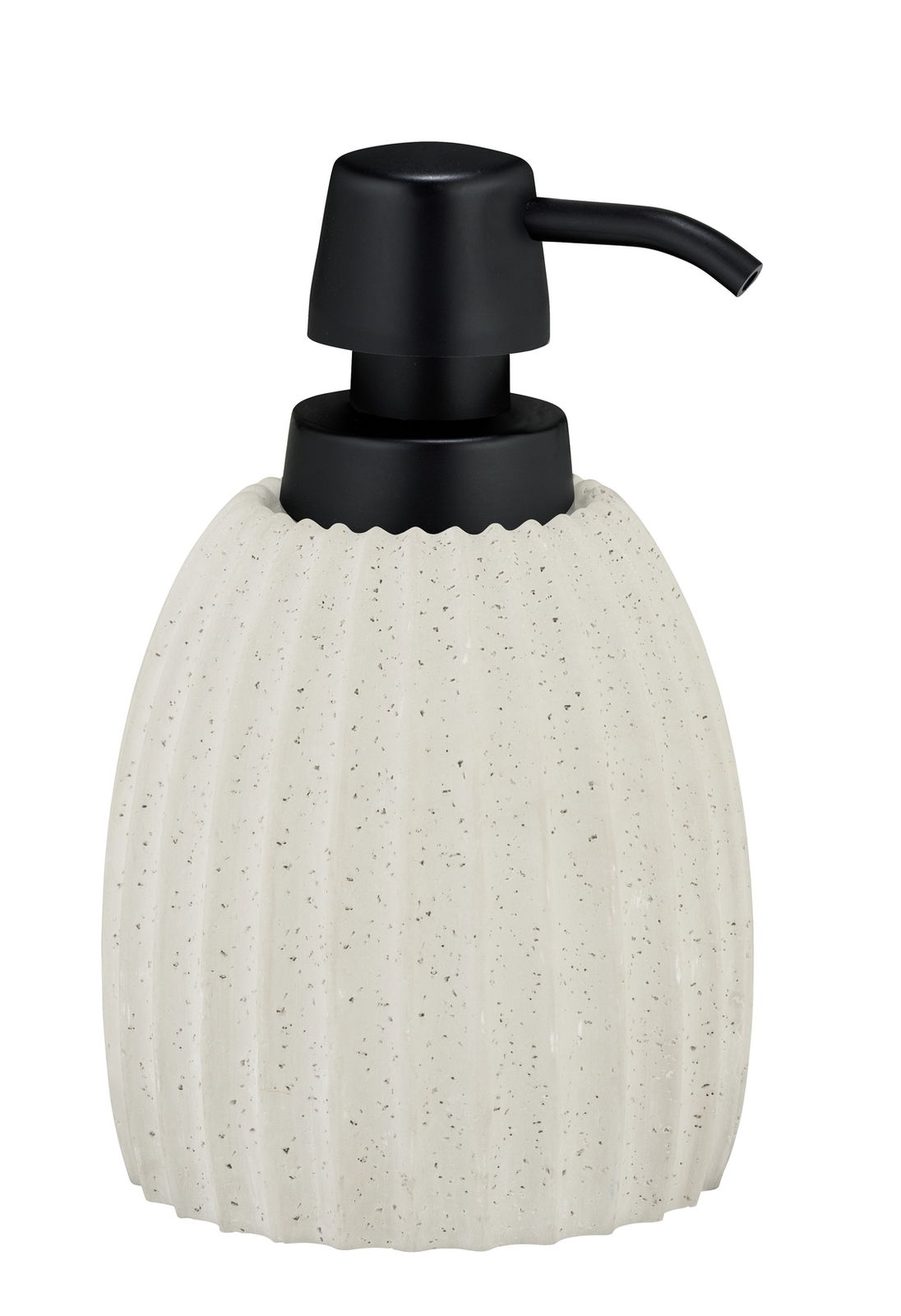 Seifenspender Torretta in hellgrün mit schwarzem Pumpkopf, frontale Ansicht