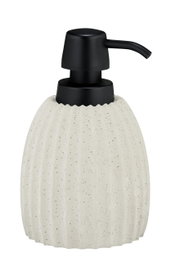 Seifenspender Torretta in hellgrün mit schwarzem Pumpkopf, frontale Ansicht