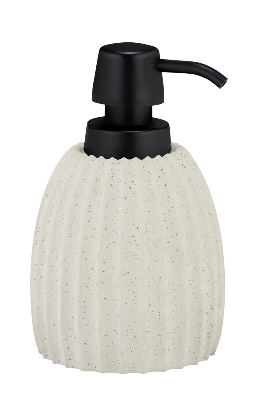 Seifenspender Torretta in hellgrün mit schwarzem Pumpkopf, frontale Ansicht