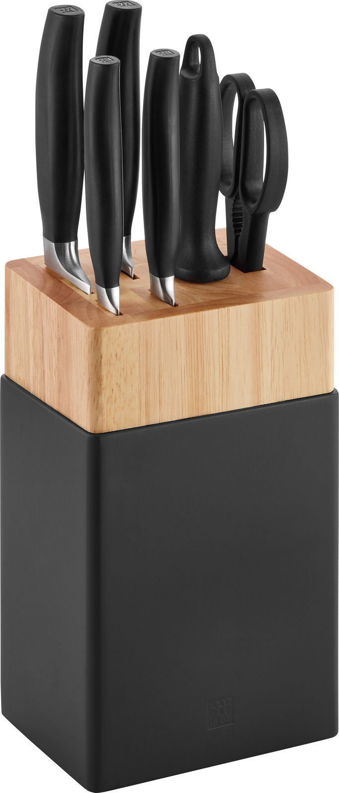 ZWILLING Messerblock FIVE STAR 7-tlg. Messerblock Five Star 7-tlg. mit fünf Messern und einer Schere, aus einer leicht erhöhten Perspektive fotografiert.