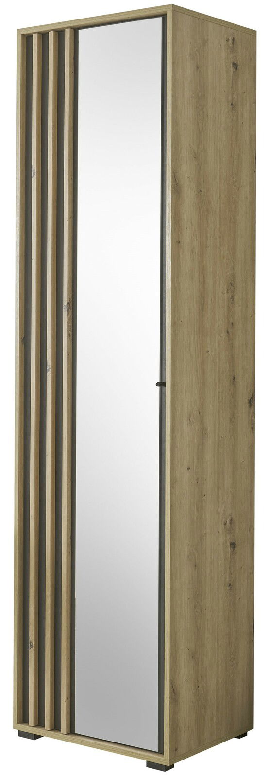 Garderobenschrank aus Holz mit Spiegel, seitliche Perspektive